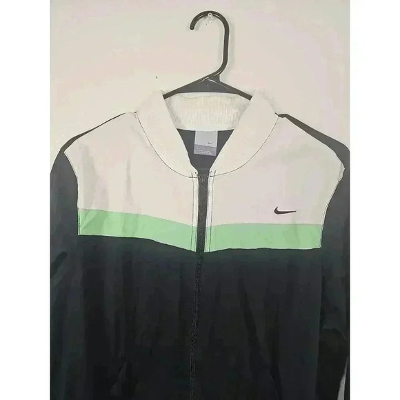 Nike Black White Green Zip Up Play Up Track Jacket Womens Large - Picture 3 of 9
